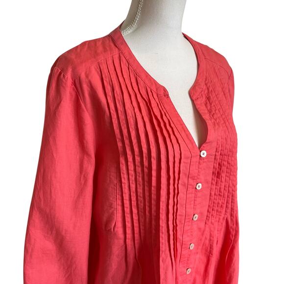 Chico's Blouse Top Shirt Pintucked Sz 3 XL 16/18 Pink Salmon Linen Blend Pleats - Picture 4 of 10